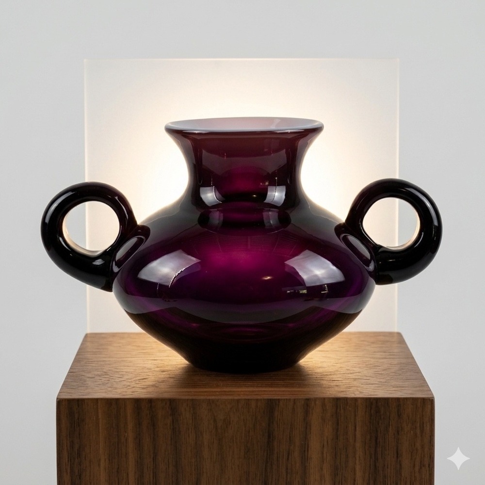 Bischoff Amethyst Cased Glass Two Handle Vase‎ Decanter A-3 1959 Catalog